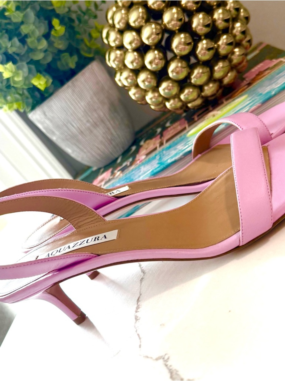 Aquazzura So Nude Petal Rode Sandal, Pink Slingback Kitten Heel EU 39 US 9